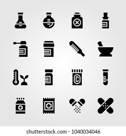 Medical icons set. Vector illustration spray, patch, tube and thermometer