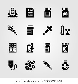 Medical icons set. Vector illustration pipette, microscope, drop counter and pills