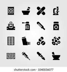 Medical icons set. Vector illustration band, inhaler, patch and pipette