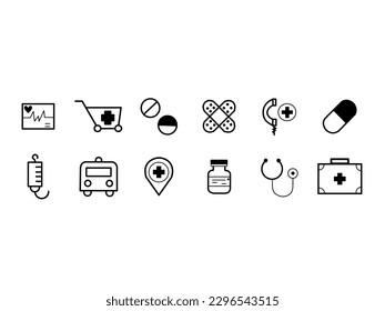 Medical icons set vector illustration with black and white style isolated.