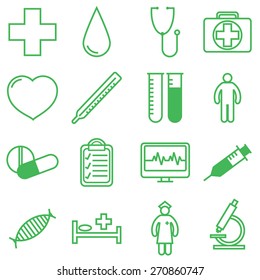 Medical icons set. Vector illustration in linear (flat) design.