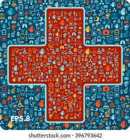 medical icons in the shape of a cross.eps8.