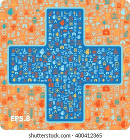 medical icons in the shape of a cross.eps8.