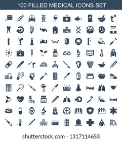 medical icons. Trendy 100 medical icons. Contain icons such as binder, doctor with medical reflector, cross, siren, pill, hair, hospital building. icon for web and mobile.