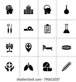 Medical icons. vector collection filled medical icons. includes symbols such as thermometer, test tube, hospital, bed, pill, brain in head. use for web, mobile and ui design.