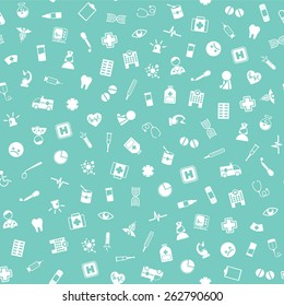 Medical icons vectors seamless pattern on green background