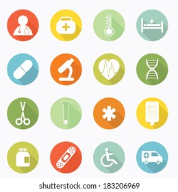Medical icons web long shadow design