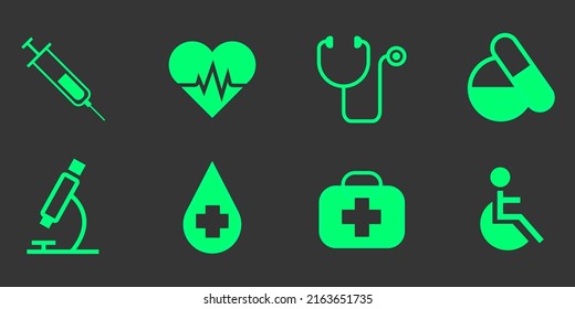 Medical Icons.Conceptual Artworks In Green Color.