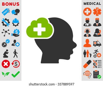 Medical Idea vector icon with bonus. Style is bicolor flat symbol, eco green and gray colors, rounded angles, white background.