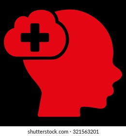 Medical Idea vector icon. Style is flat symbol, red color, rounded angles, black background.