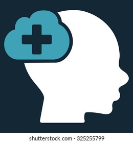Medical Idea vector icon. Style is bicolor flat symbol, blue and white colors, rounded angles, dark blue background.