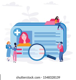 Identificación médica, ilustración vectorial.para banner web, infografía, sitio web móvil. archivo de registros médicos, tarjeta médica