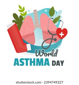 Medical illustration asthma. Respiratory system diseases. World Asthma Day vector poster.
