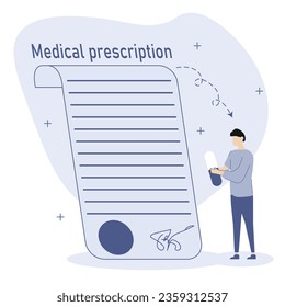 Medical illustration.The doctor writes a prescription for buying and taking pills.Concept of taking pills.Vector illustration.