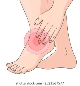 medical illustration highlighting ankle pain, inflammation and discomfort through red highlighted circles diagram hand drawn schematic vector illustration. Medical science educational illustration