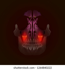 Medical illustration of the lines. Odontogenic sinusitis. Inflammation of the maxillary sinuses due to a disease of the roots of the tooth with a point of pain and inflammation. X-ray effect