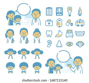 Medical illustration with parent and child undergoing medical examination