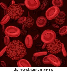 A Medical Illustration. Vector. A microscopic view of a Blood cancer cells among Red blood cells. 