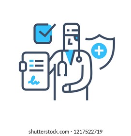 Medical illustrations icon own doctor, quality medicine. isolated on a white background.