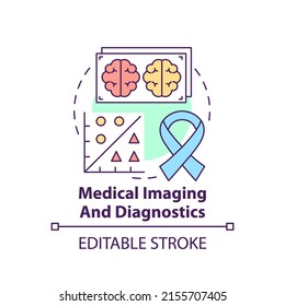 Medical imaging and diagnostics concept icon. Use of machine learning abstract idea thin line illustration. Isolated outline drawing. Editable stroke. Arial, Myriad Pro-Bold fonts used