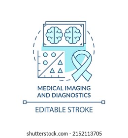 Medical imaging and diagnostics turquoise concept icon. Use of machine learning abstract idea thin line illustration. Isolated outline drawing. Editable stroke. Arial, Myriad Pro-Bold fonts used