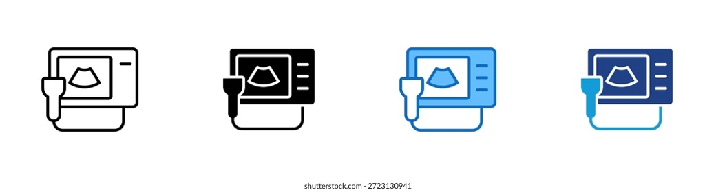 Vector de diseño de íconos de estilo múltiple: monitor de diagnóstico por imágenes que representa la radiología, los resultados de la exploración y el análisis médico