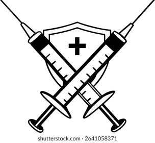 Medical immunization art logo of silhouette Vector , flat, syringe, button, shot, drug