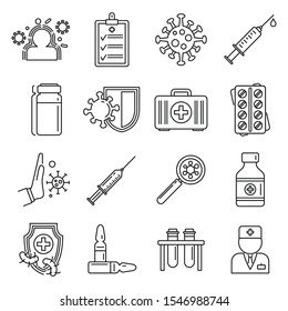 Medical immunization icons set. Outline set of medical immunization vector icons for web design isolated on white background