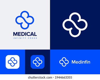 Medical infinity cross logo design. Graphic symbol for medical corporate business identity. Vector linear logo design