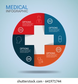 Medical Infographic Design head template. with 4-part chart and icons. graphic or website layout vector.