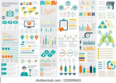 Medical infographic elements data visualization vector design template. Can be used for steps, options, workflow, diagram, flowchart concept, timeline, healthcare icons, research, info graphics.