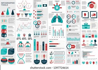 Medical infographic elements data visualization vector design template. Can be used for steps, options, workflow, diagram, flowchart concept, timeline, healthcare icons, research, info graphics.