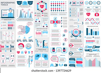 Medical Infographic Elements Data Visualization Vector Design Template. Can Be Used For Steps, Options, Workflow, Diagram, Flowchart Concept, Timeline, Healthcare Icons, Research, Info Graphics.