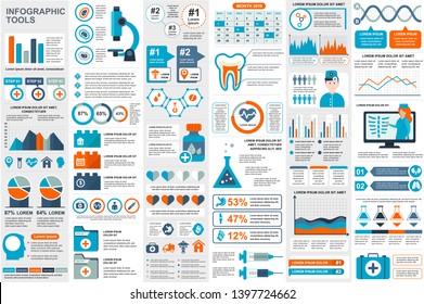 Medical Infographic Elements Data Visualization Vector Design Template. Can Be Used For Steps, Options, Workflow, Diagram, Flowchart Concept, Timeline, Healthcare Icons, Research, Info Graphics.