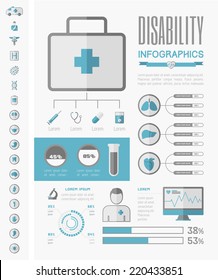 Medical infographic elements. Flat design vector medical icons with various of vector infographic elements - pie charts, diagrams and infographic metaphors for data visualization project