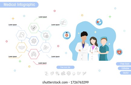 plantilla de elementos de infografía médica. Icono de bloqueo de escudo de medicina de medicina conjunto con ilustración médica, perfecto para presentaciones