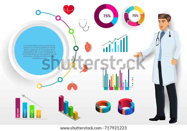 Medical infographic elements vector design set,\
with doctor for healthcare, research, health information\
infographics, and various\
diagram.
