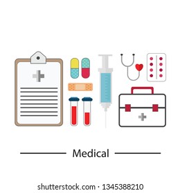 Medical infographic elements vector with Medical instruments background