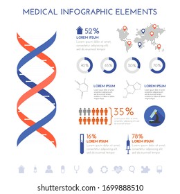 Infografía médica con diferentes elementos de imagen en un estilo plano. Ilustración del vector