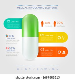 Medical infographic with image realistic pill-capsule and statistics. Vector illustration