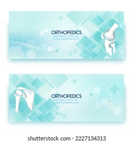 Medical infographic orthopedic anatomy. Abstract background with knee, shoulder bones, and joints. Orthopedics medical.Green and white. Vector illustration