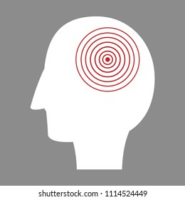 Medical infographic red pain rings for painkiller drug medicine. Pain circle on male head, ripple element 