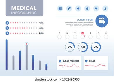 Medical infographic set. Medical, health and healthcare icons and data elements. Vector illustration.