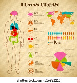 Medical infographic set with human silhouette and internal organs vector Illustration