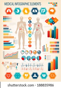 Medical Infographics Elements. Human Body With Internal Organs. Vector. 