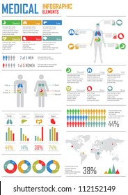 Medical Infographics. Human Body With Internal Organs With Detail Chats. Vector Eps 10