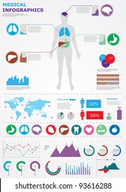 Medical infographics. Human body with internal organs with detail chats. Vector eps 10