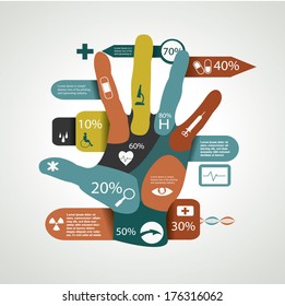 Medical infographics with human hand