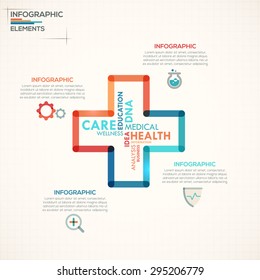 Medical infographics options template with colorful plus symbol in outline style. Vector. Can be used for web design and  workflow layout