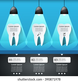 Medical Infographics origami style Vector illustration. Tooth icon. Lamp icon.